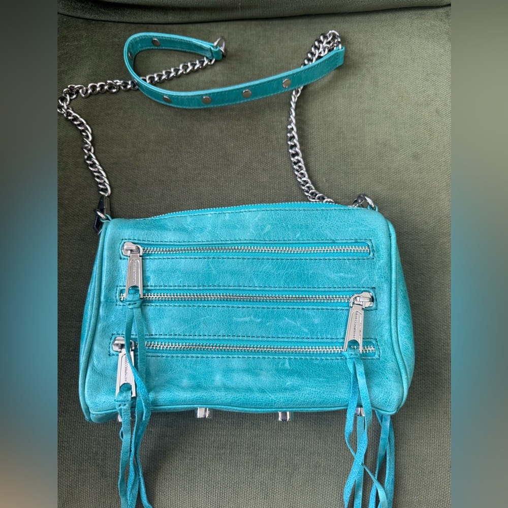 Rebecca Minkoff Mini 5 Zip Leather Crossbody Bag in Teal